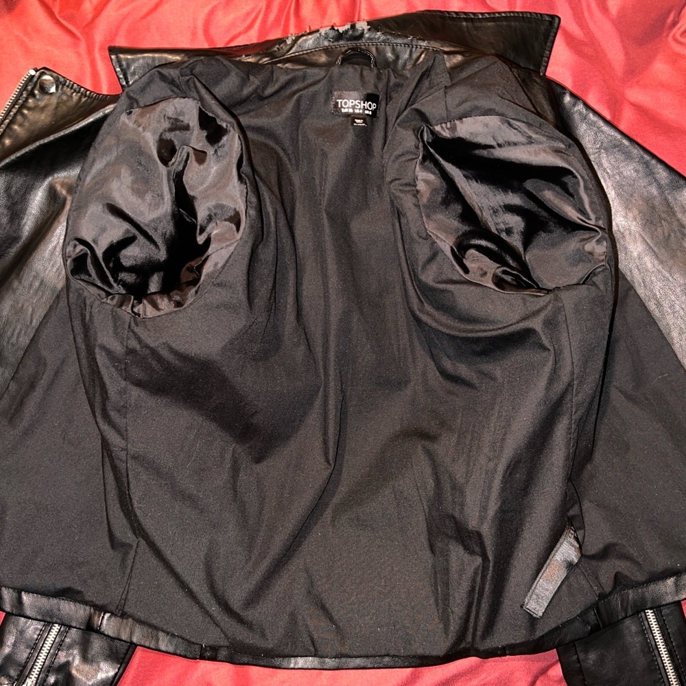 Top Shop - Black Faux Leather Moto Jacket - Size US 4 - Picture 5 of 10